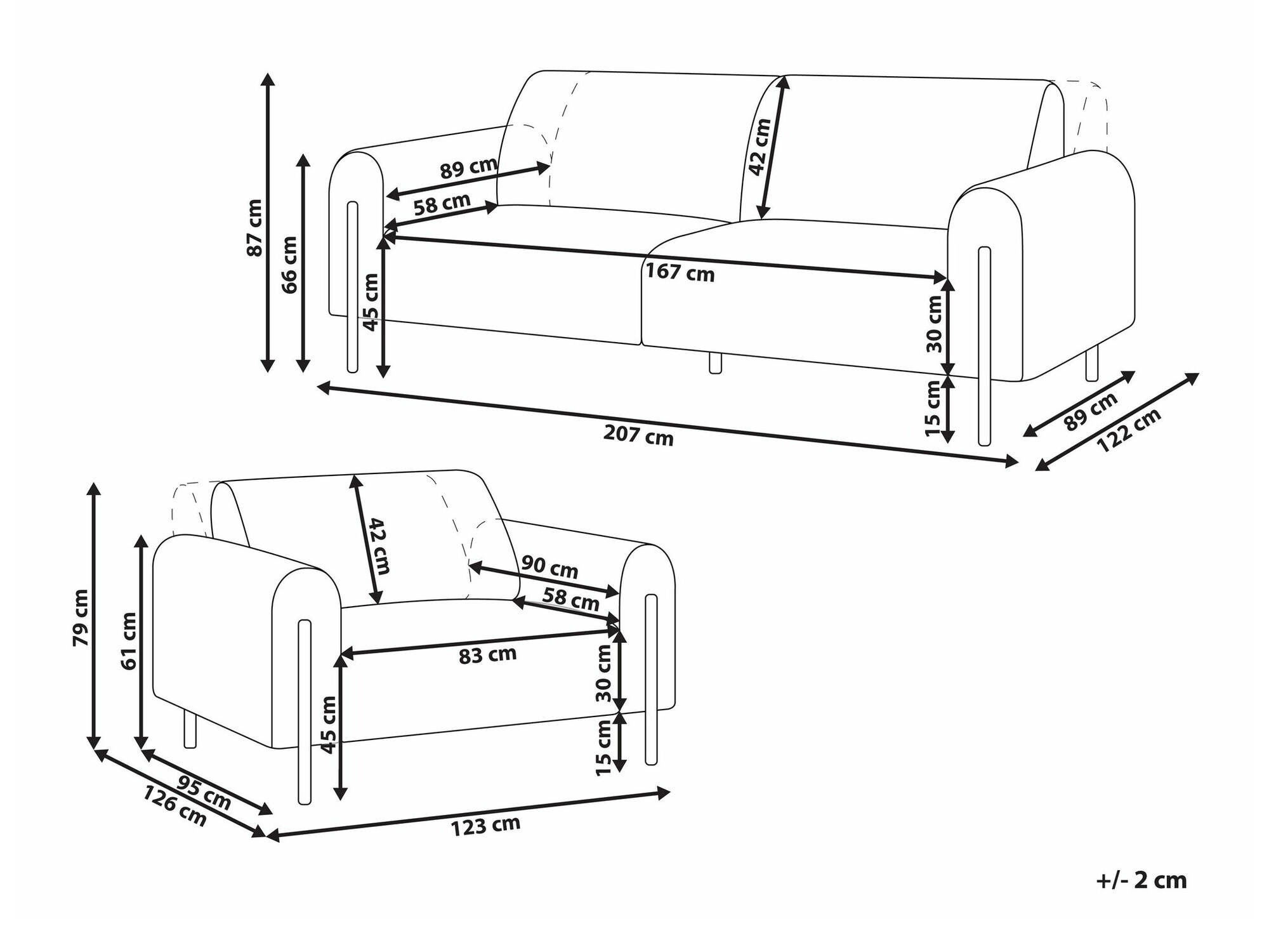 Minkštų baldų komplektas Berwyn 2073 (Balta)