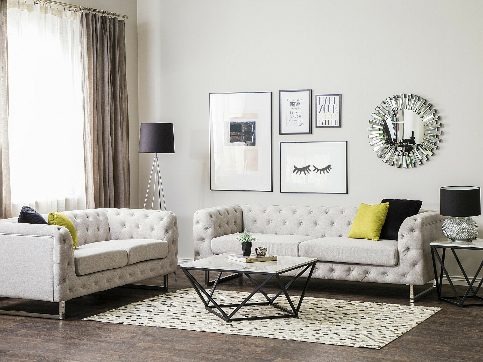 Chesterfield minkštų baldų komplektas Berwyn 2095 (Smėlinė)
