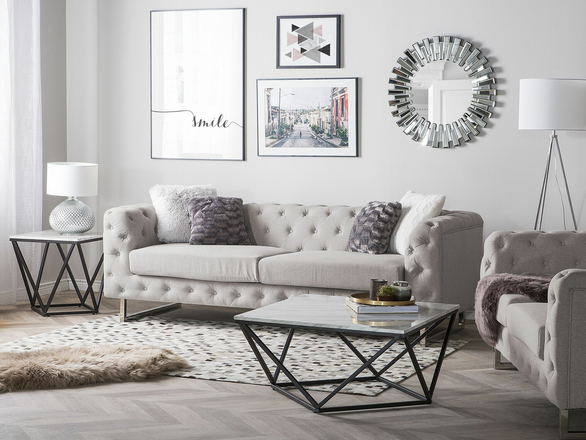 Chesterfield minkštų baldų komplektas Berwyn 2095 (Smėlinė)