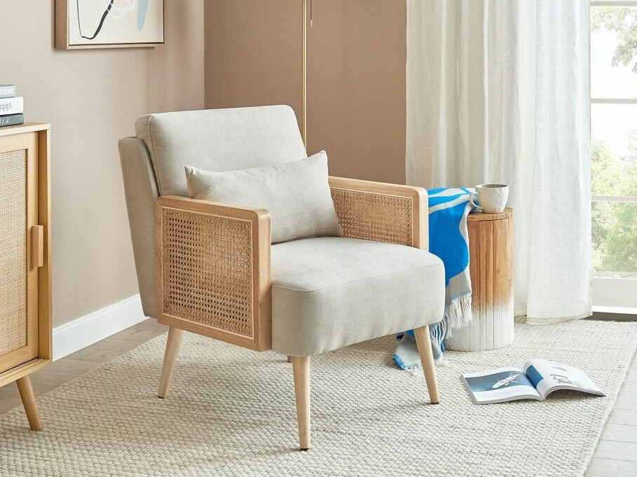 Fotelis Berwyn 2026 (Smėlinė + Šviesus medis)