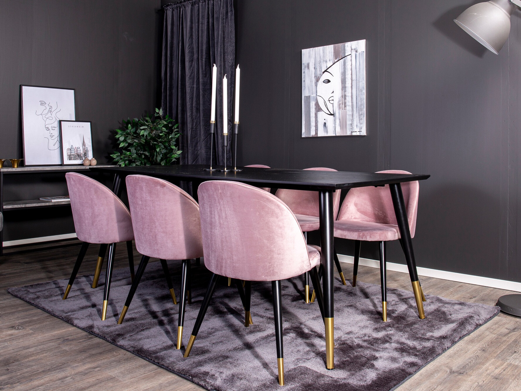 Valgomojo komplektas Dallas 346 (Rožinė + Juoda)