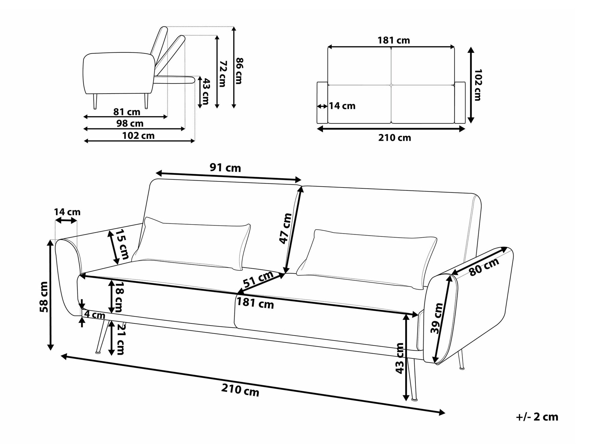 Sofa lova Berwyn 750 (Mėlyna)