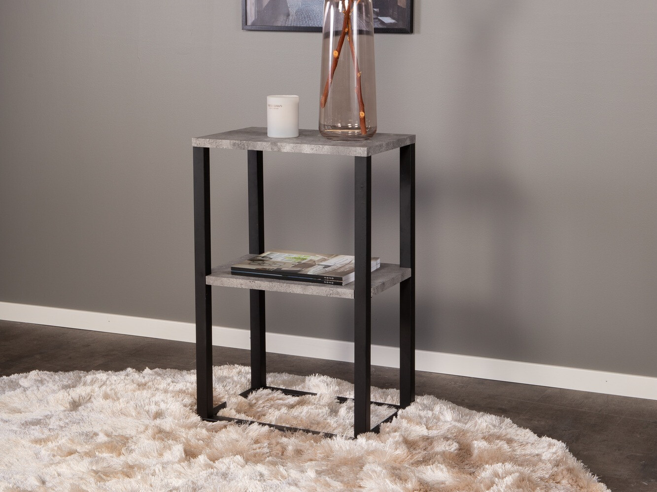 Šoninis staliukas Dallas 260 (Betonas + Juoda)