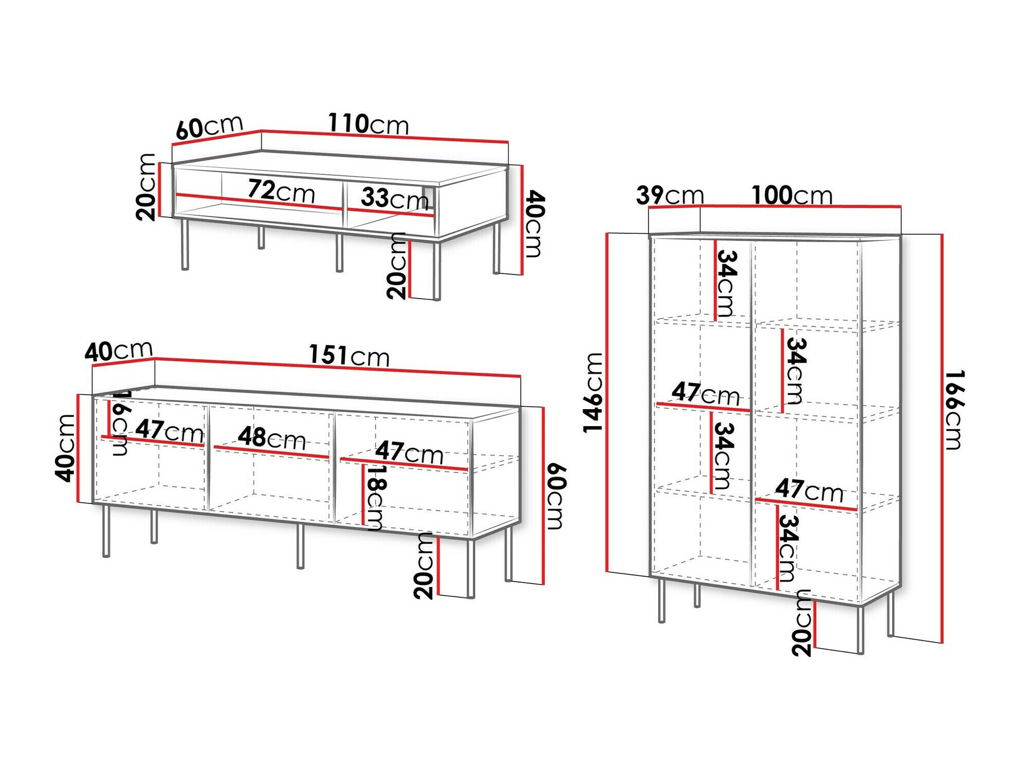 Svetainės komplektas Celra (Balta)