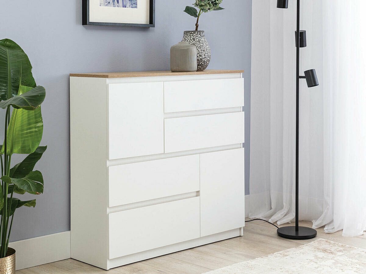 Komoda Catelbi 105 (Balta + Ąžuolas)