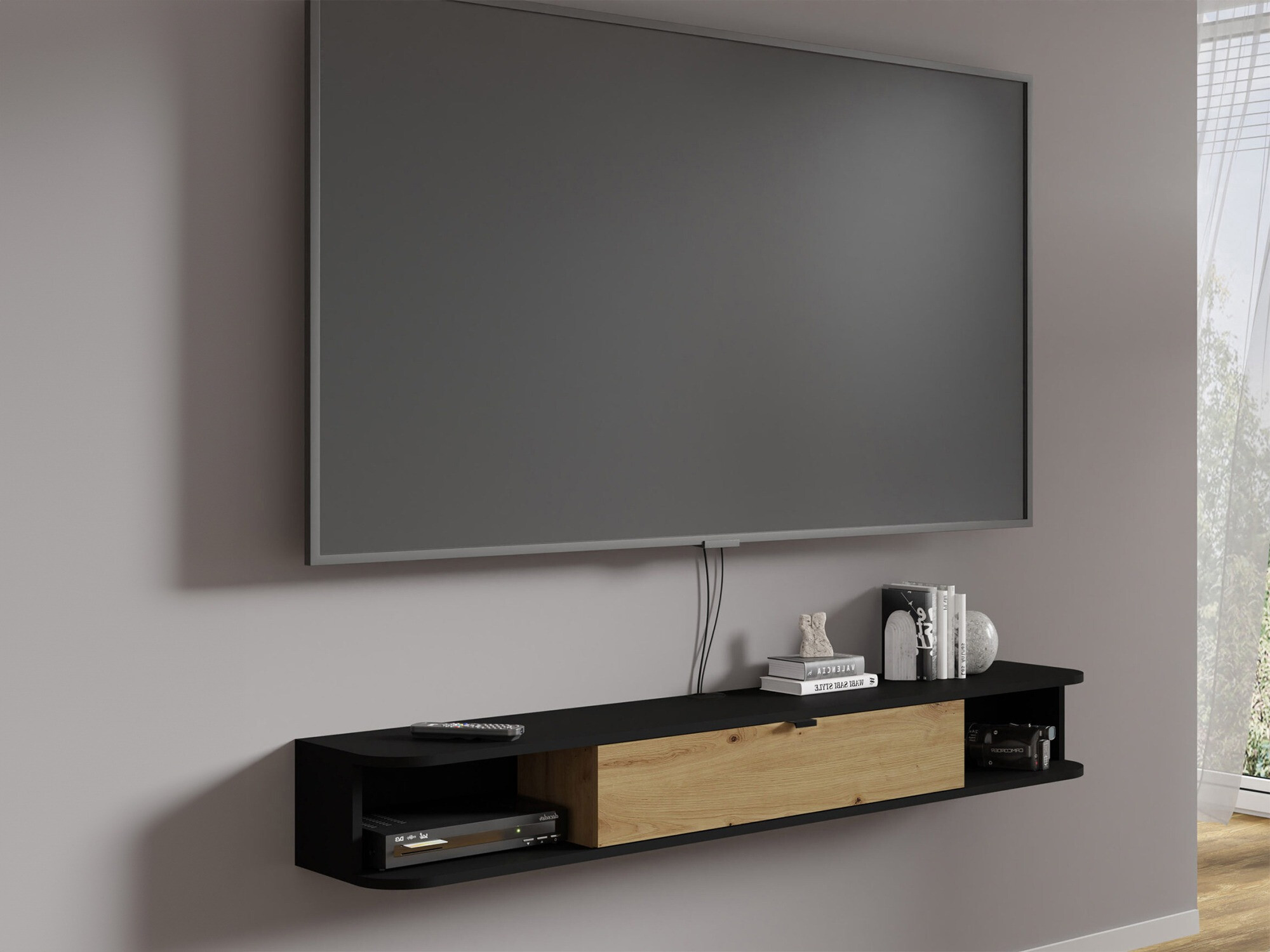 TV staliukas Buffalo 176 (Matinė juoda + Artisan ąžuolas)