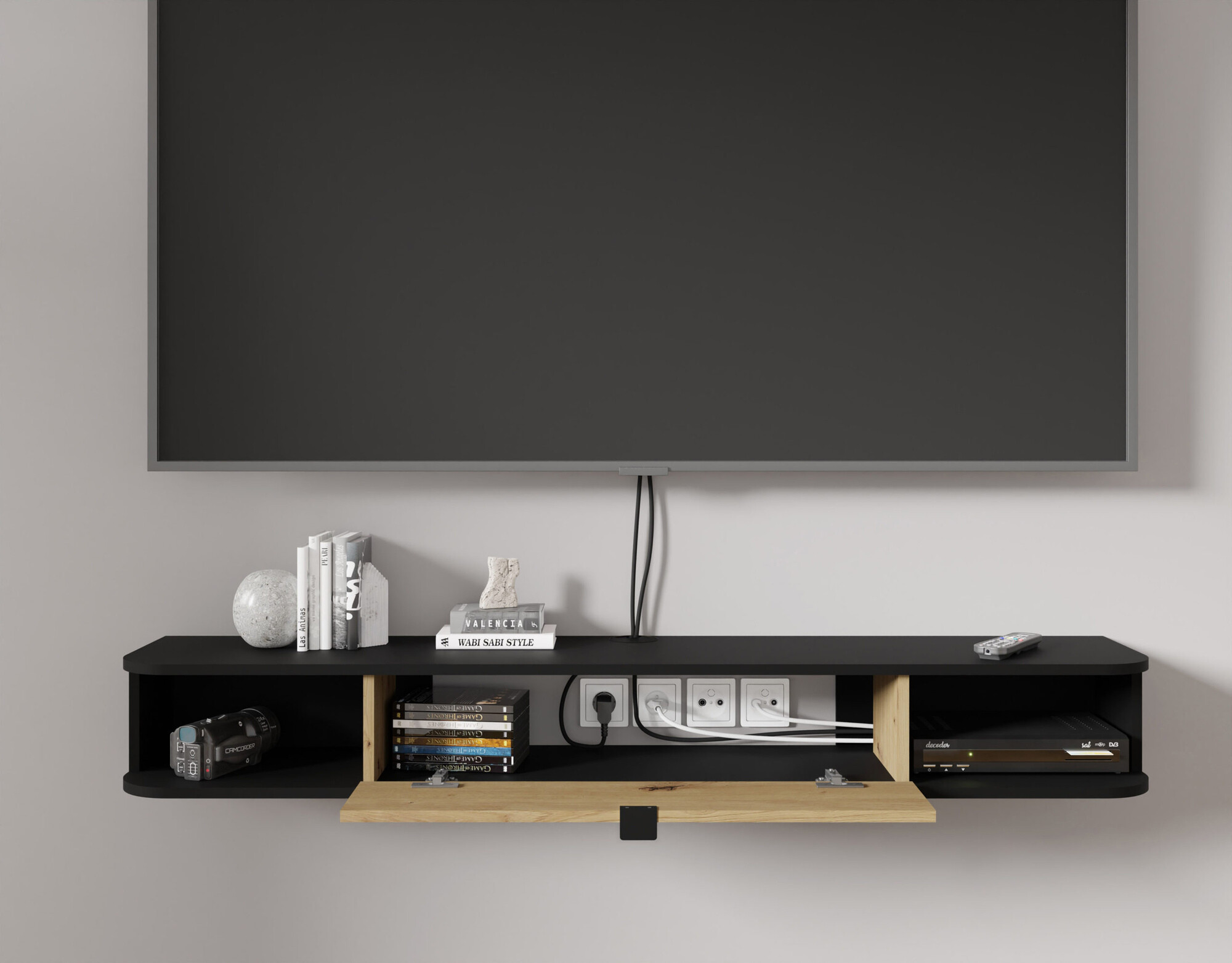 TV staliukas Buffalo 176 (Matinė juoda + Artisan ąžuolas)
