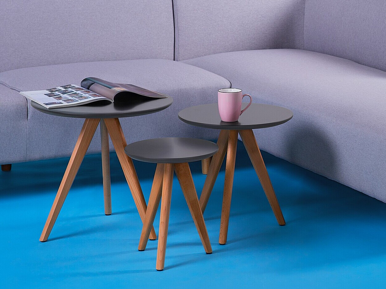 Šoninių staliukų komplektas Berwyn 1739 (Pilka + Šviesus medis)