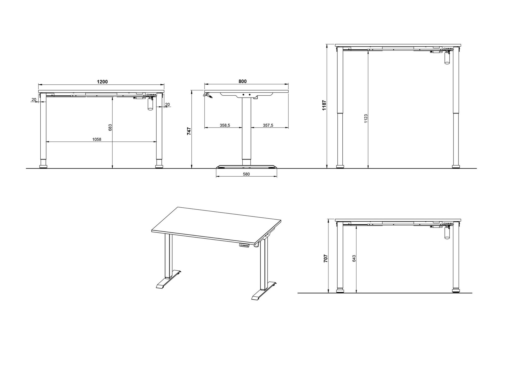 Reguliuojamo aukščio darbo stalas Lartesi 115 (Navarra ąžuolas + Juoda)