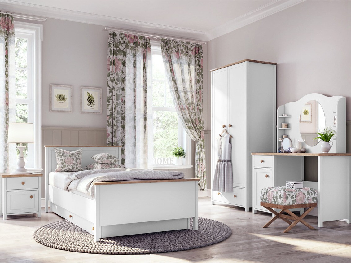 Vaikų kambario baldų kompletai su 90 x 200 čiužiniu