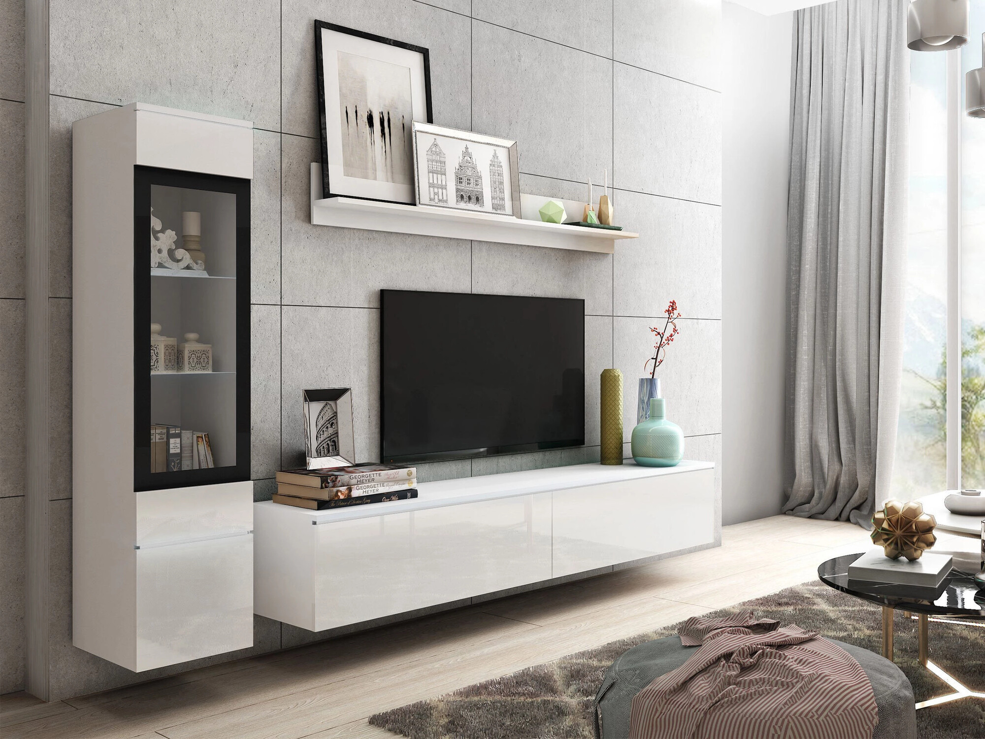 Svetainės komplektas Sarasota 125 (Balta + Blizgi balta)