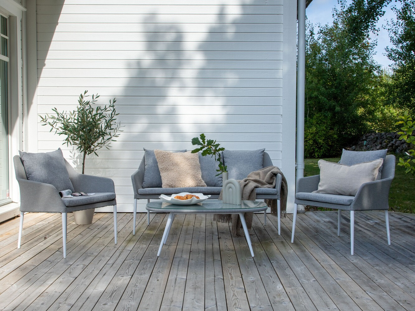 Lauko baldų komplektas Dallas 3116 (Šviesi pilka + Balta)