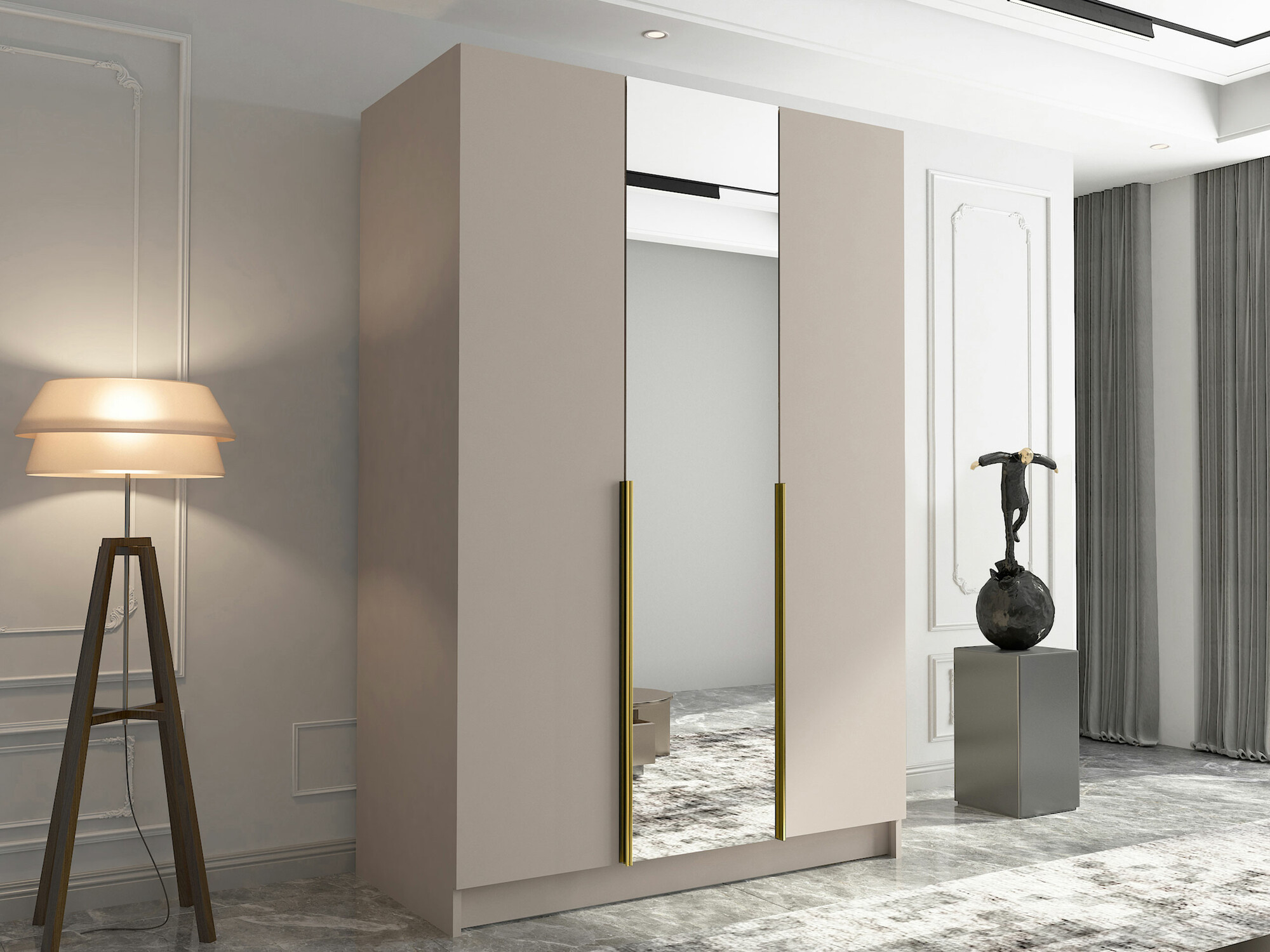 Šviesiai rudos miegamojo spintos