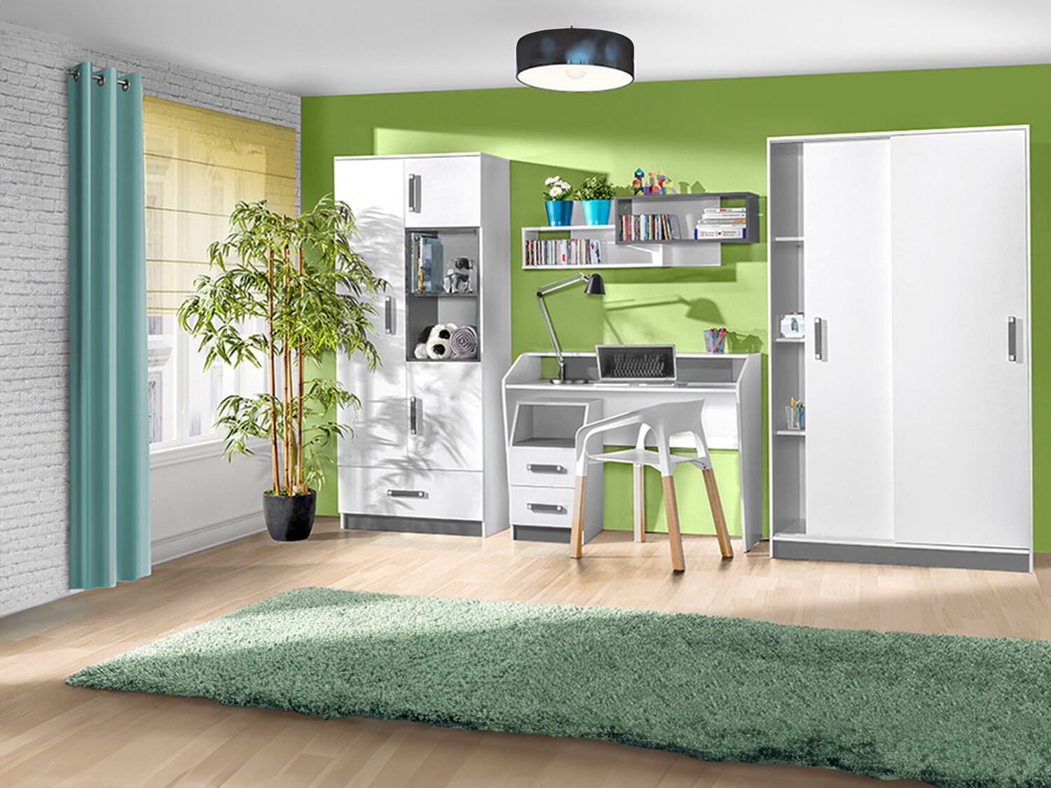 Vaikų kambario komplektas Lorlare 119 (Balta + Pilka)