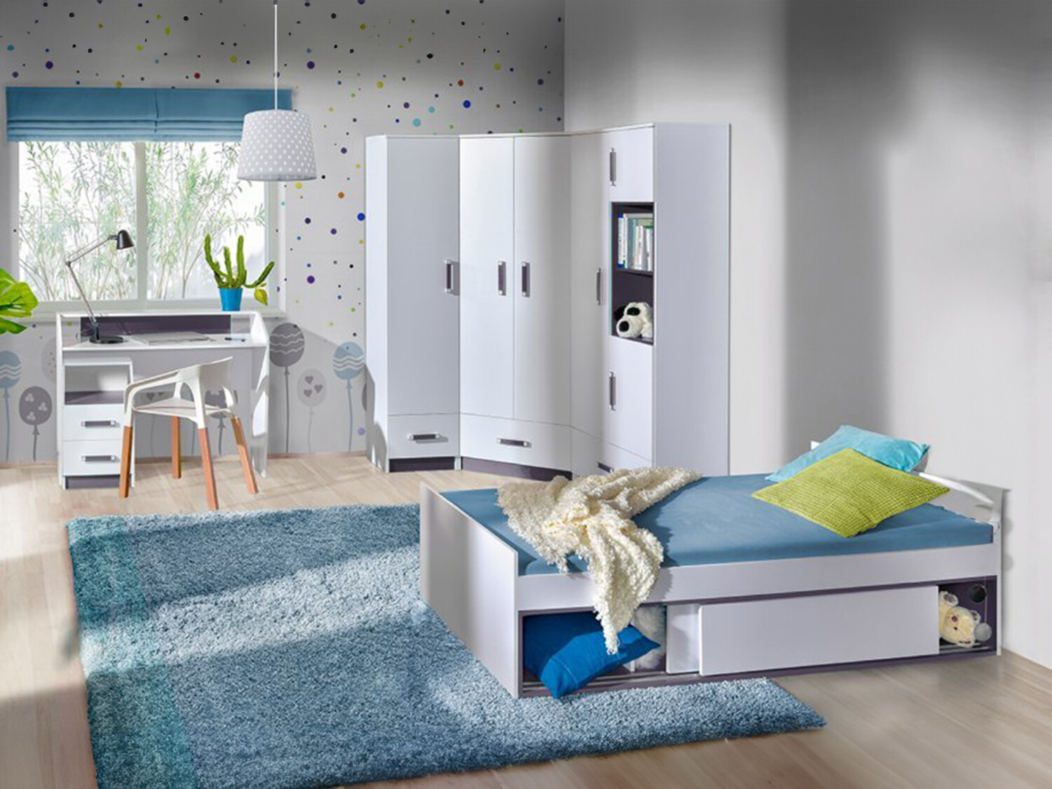 Vaikų kambario komplektas Lorlare 120 (Balta + Pilka)