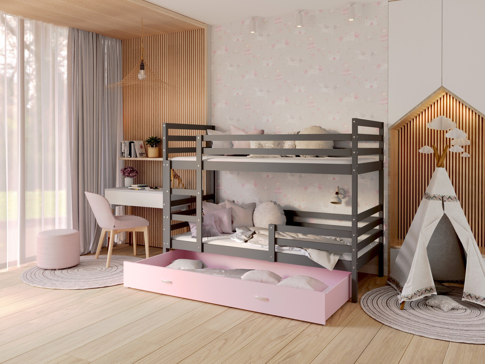 Dviaukštė lova Aurora 106 (Pilka)