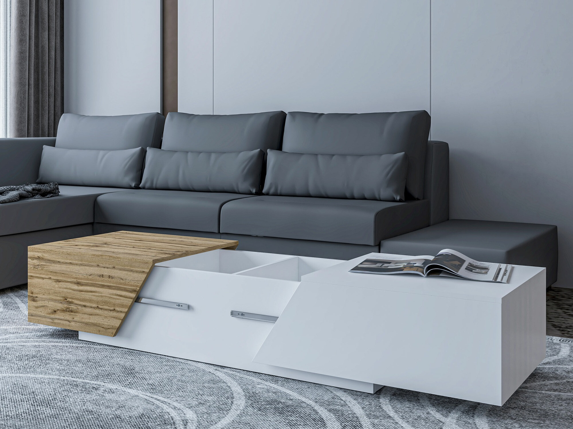 Svetainės komplektas Comfivo Daldune II (Balta + Votan ąžuolas)