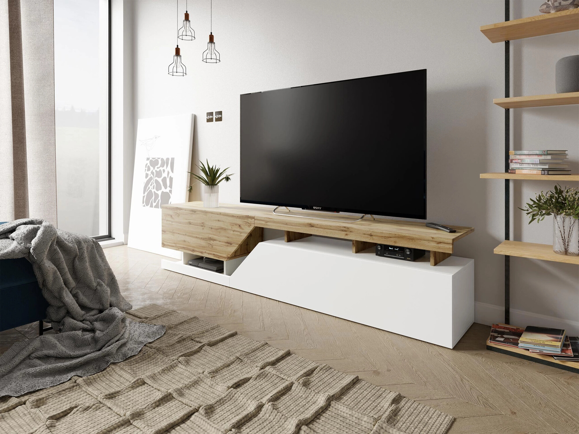 TV staliukas Comfivo Daldune I (Balta + Votan ąžuolas)