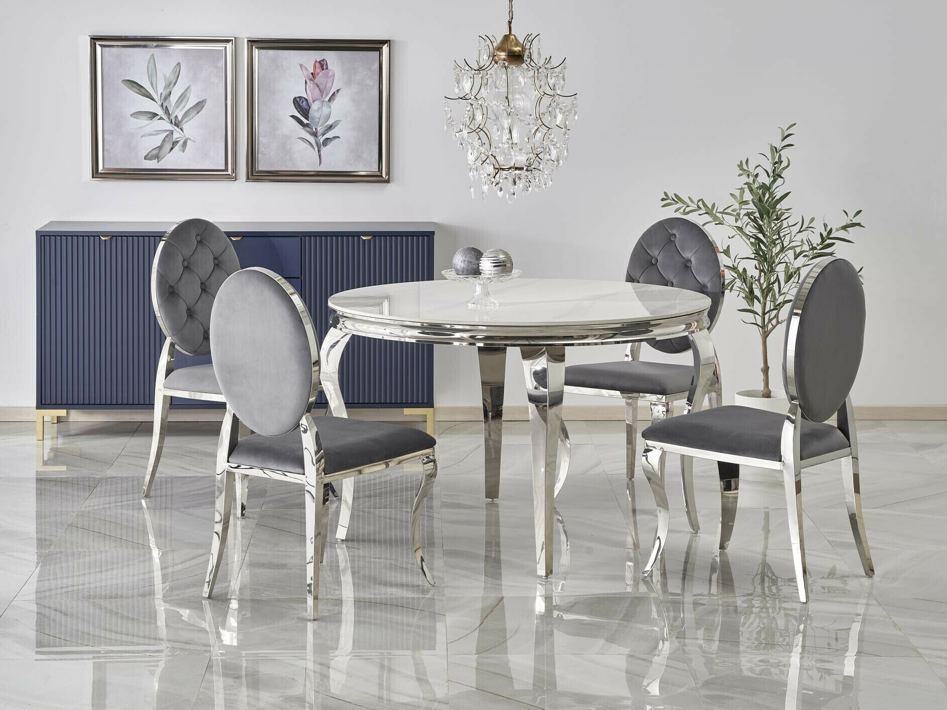 Valgomojo komplektas Houston 1828 (Baltas marmuras + Pilka)