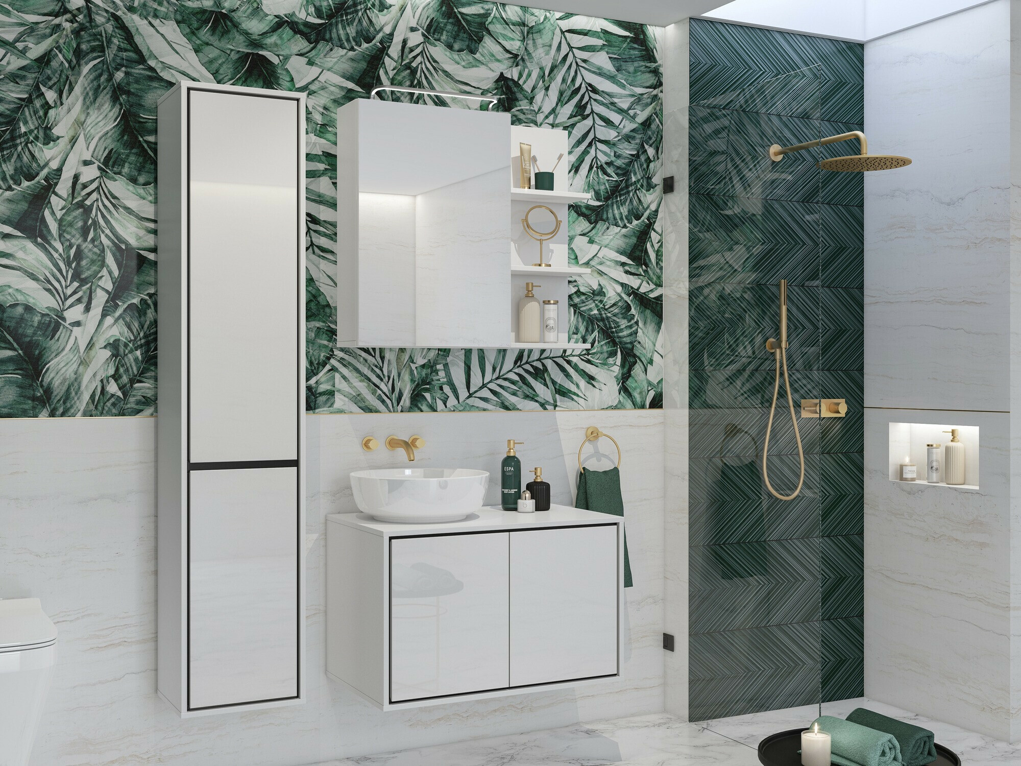 Pakabinama vonios spintelė praustuvui Tecavu 103 (Blizgi balta + Balta)