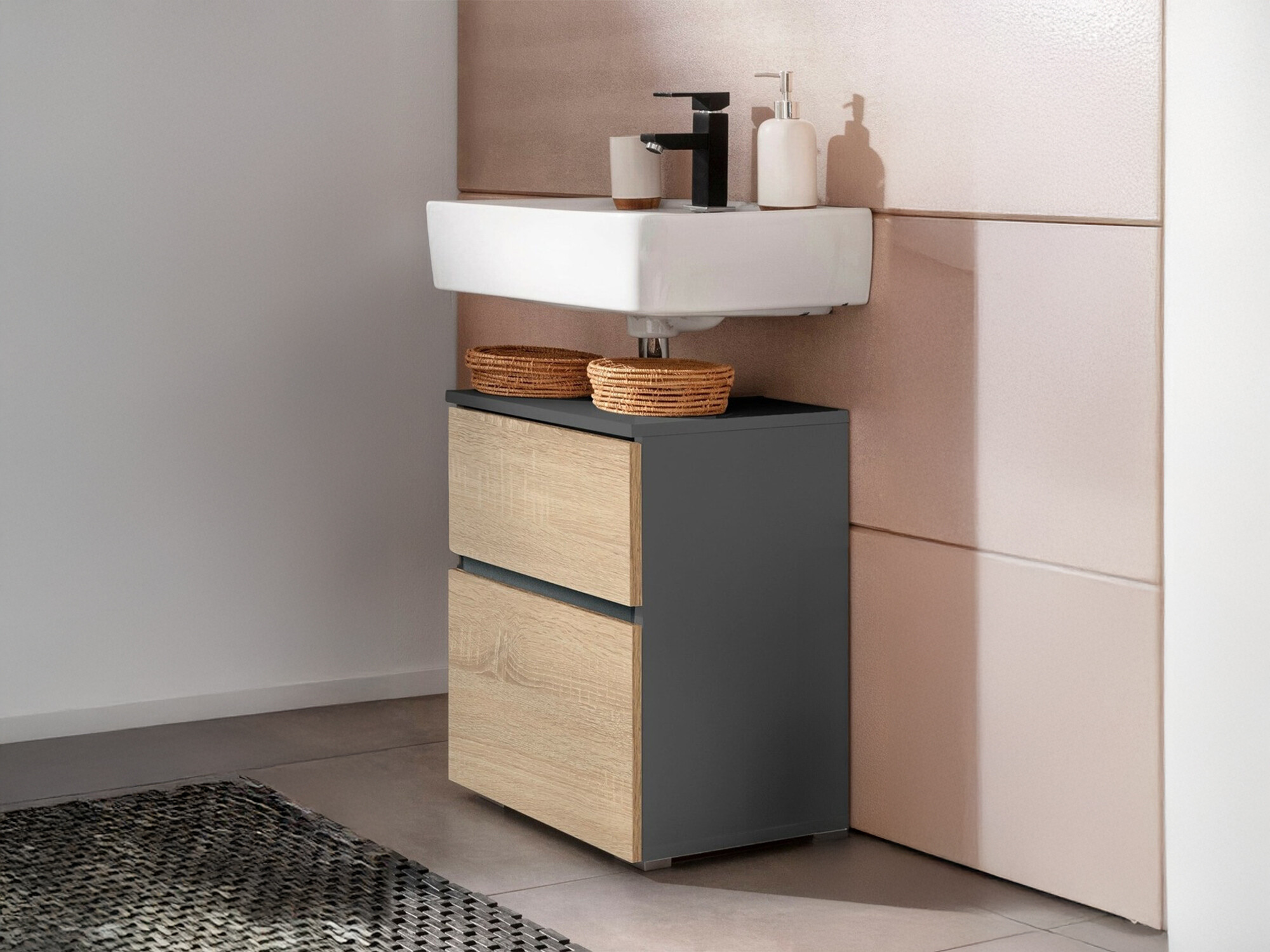 Pastatoma vonios spintelė praustuvui Soncamu 103 (Antracitas + Ąžuolas)