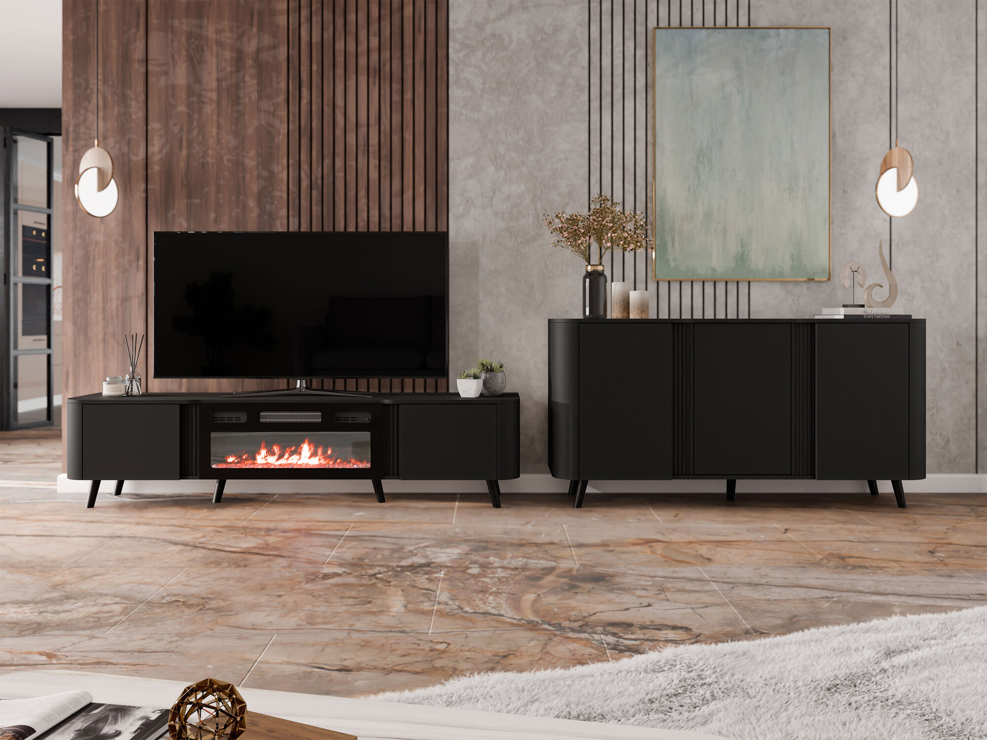 Svetainės komplektas Charlotte 204 (Juoda)