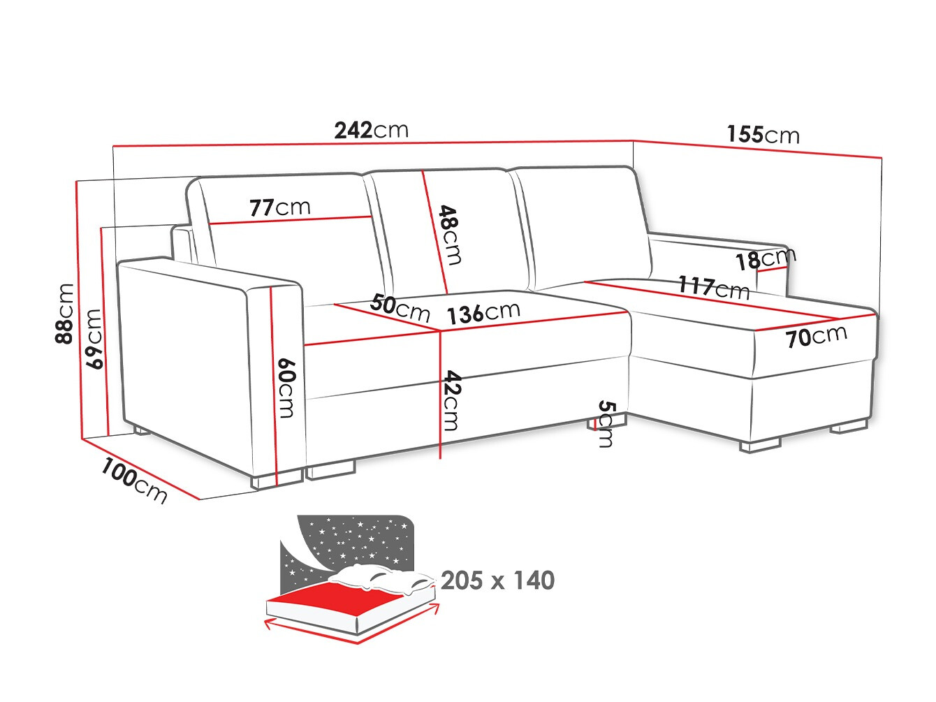 Minkštas kampas Columbus 187 (Neve 3)