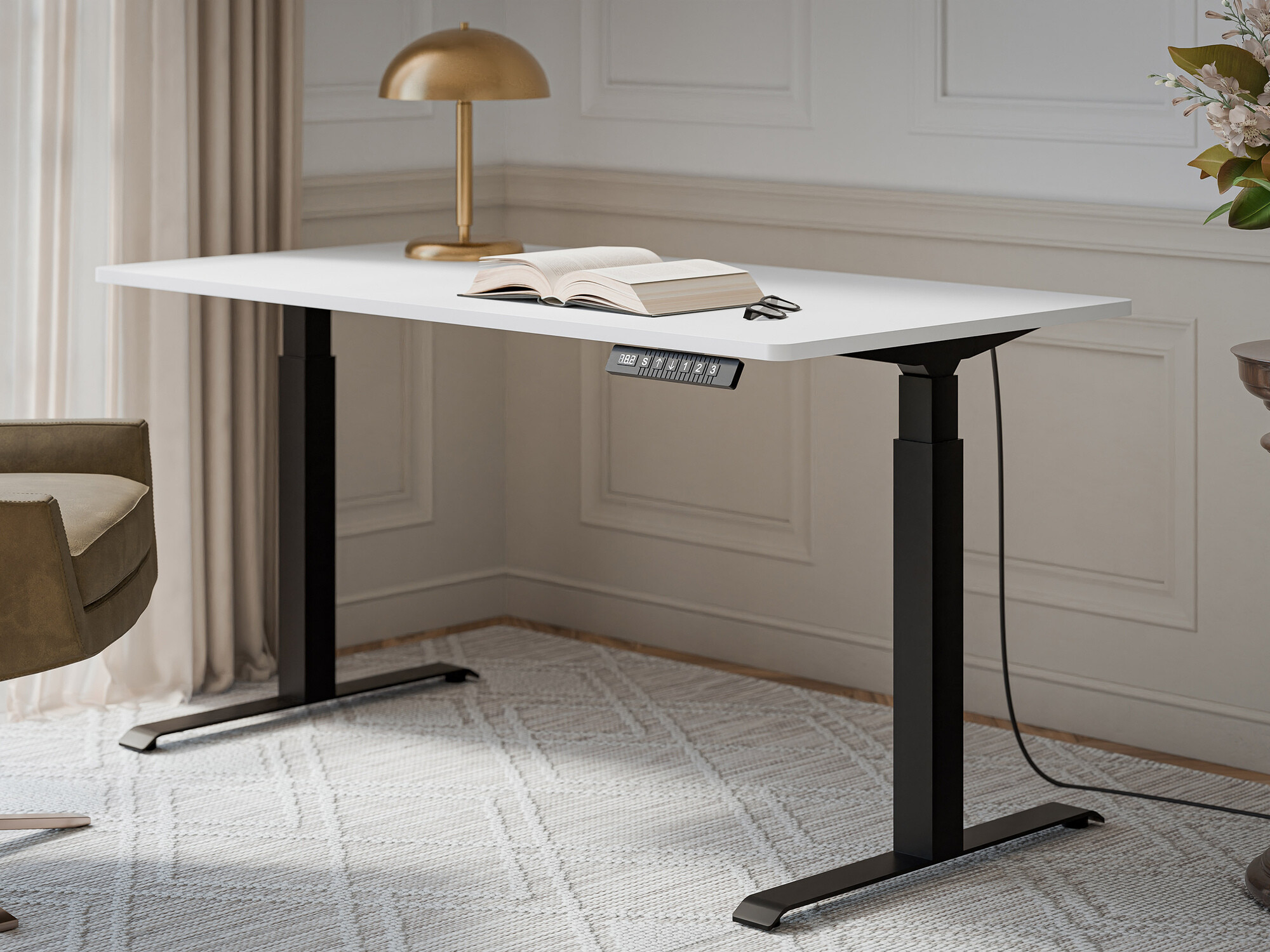 Reguliuojamo aukščio darbo stalas Charlotte 195 (Balta + Juoda)
