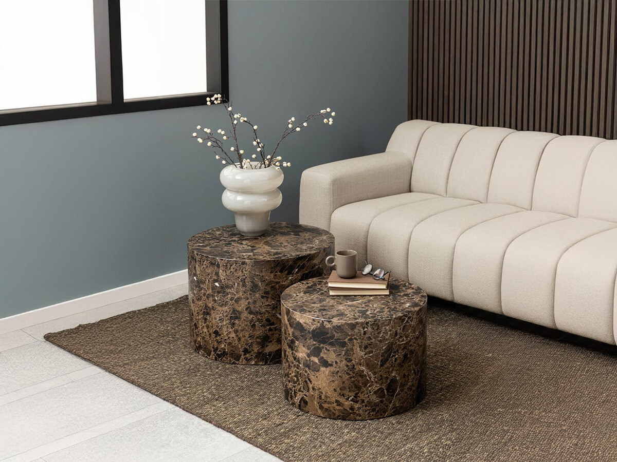 Žurnalinių staliukų komplektas Norsica 800 (Rudas marmuras)