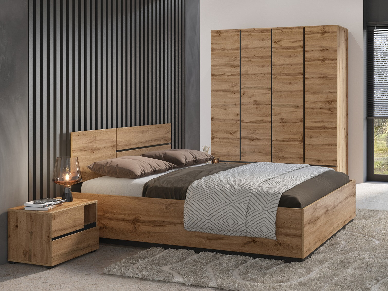 Miegamojo komplektas Alfere 124 (Votan ąžuolas)