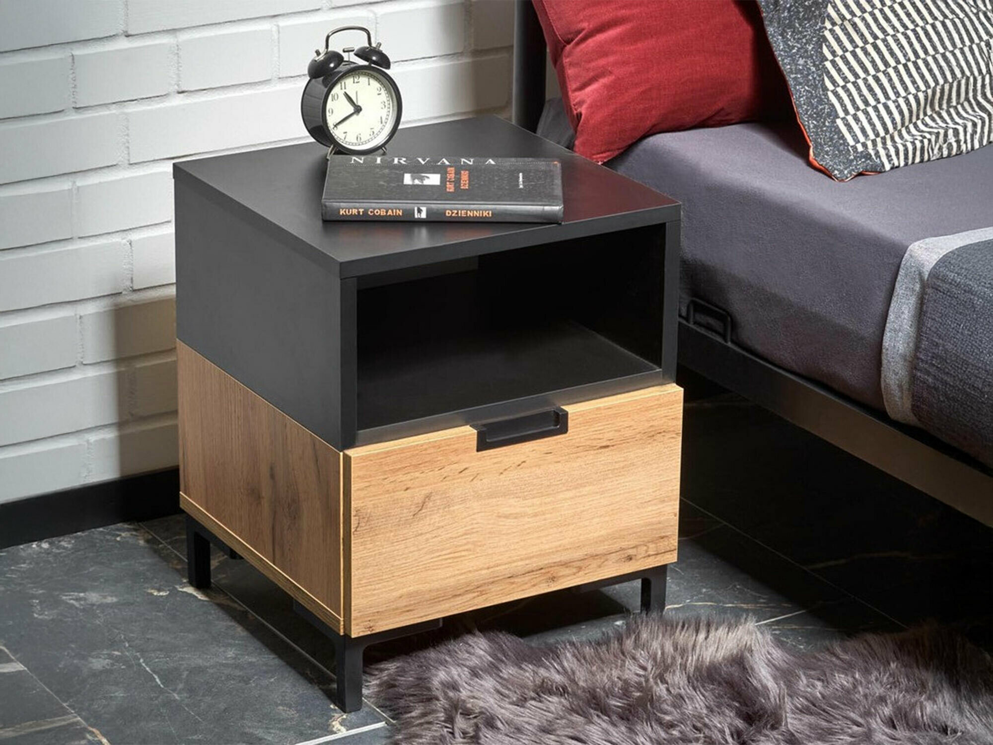 Naktinis staliukas Houston 1225 (Juoda + Votan ąžuolas)