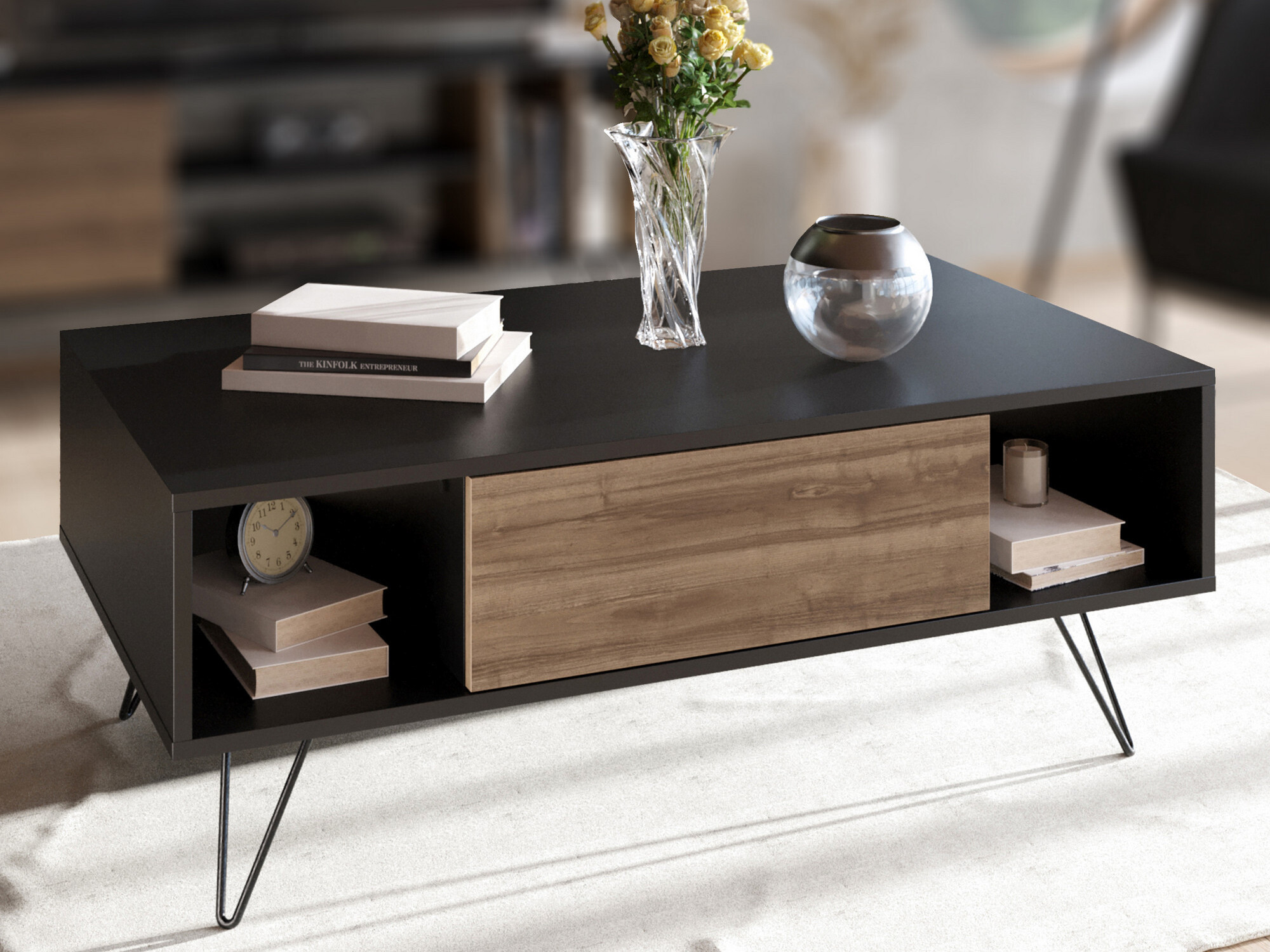 Žurnalinis staliukas Kailua 1211 (Juoda + Graikinis riešutas)