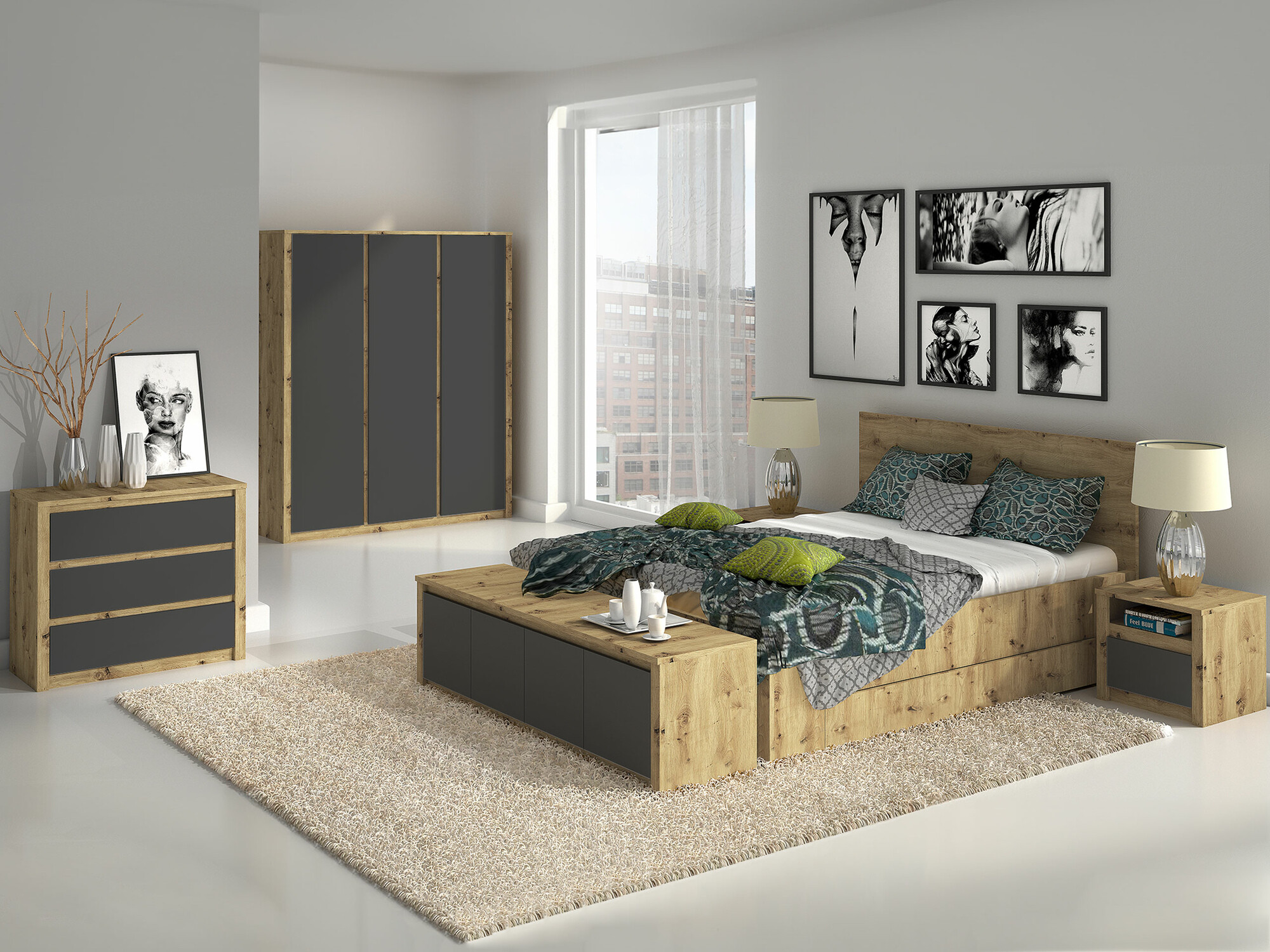 Komoda Deldale 100 (Artisan ąžuolas + Pilka)