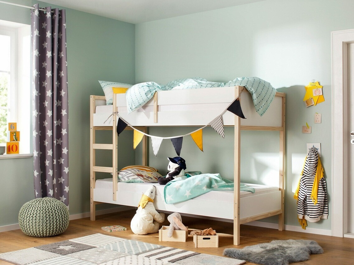 Dviaukštė lova Fenmele 100 (Balta + Šviesus medis)