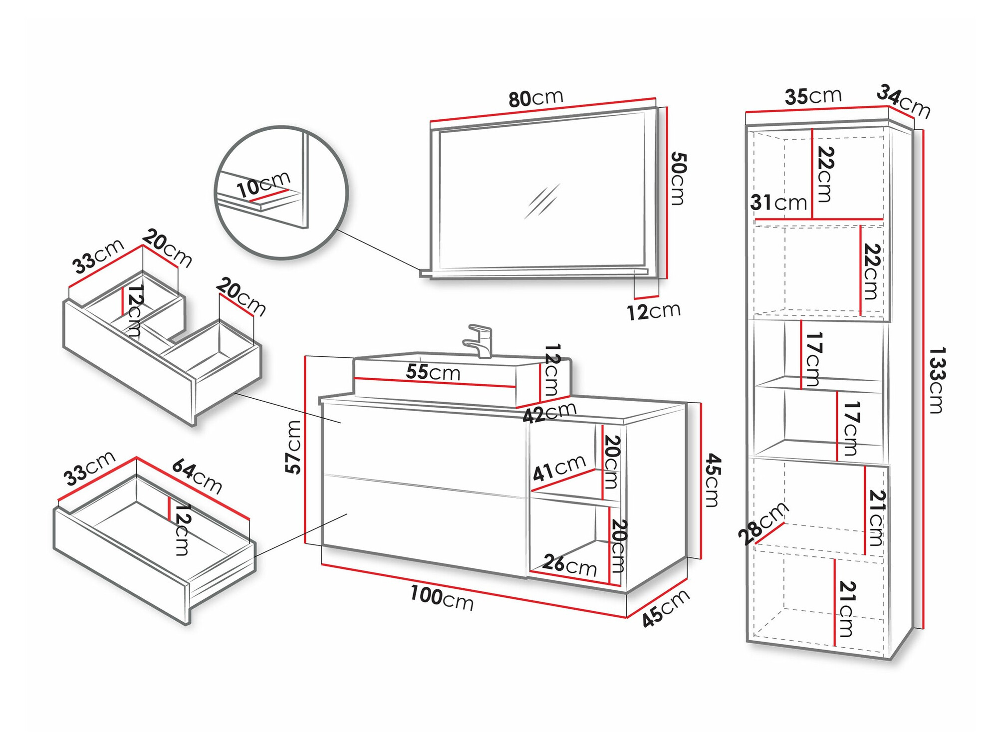 Vonios komplektas Nauta I (Graikinis riešutas + Baltas marmuras)