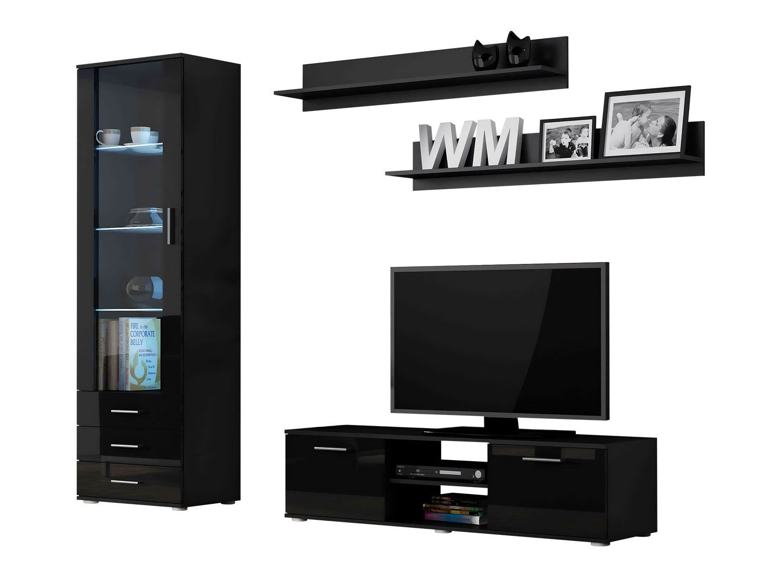 Svetainės komplektas Tornola 110 (Juoda + Blizgi juoda)