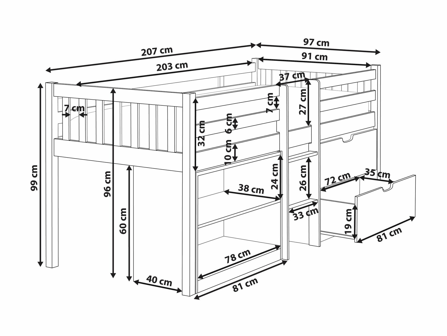 Aukšta lova Berwyn 2199 (Balta + Rožinė)