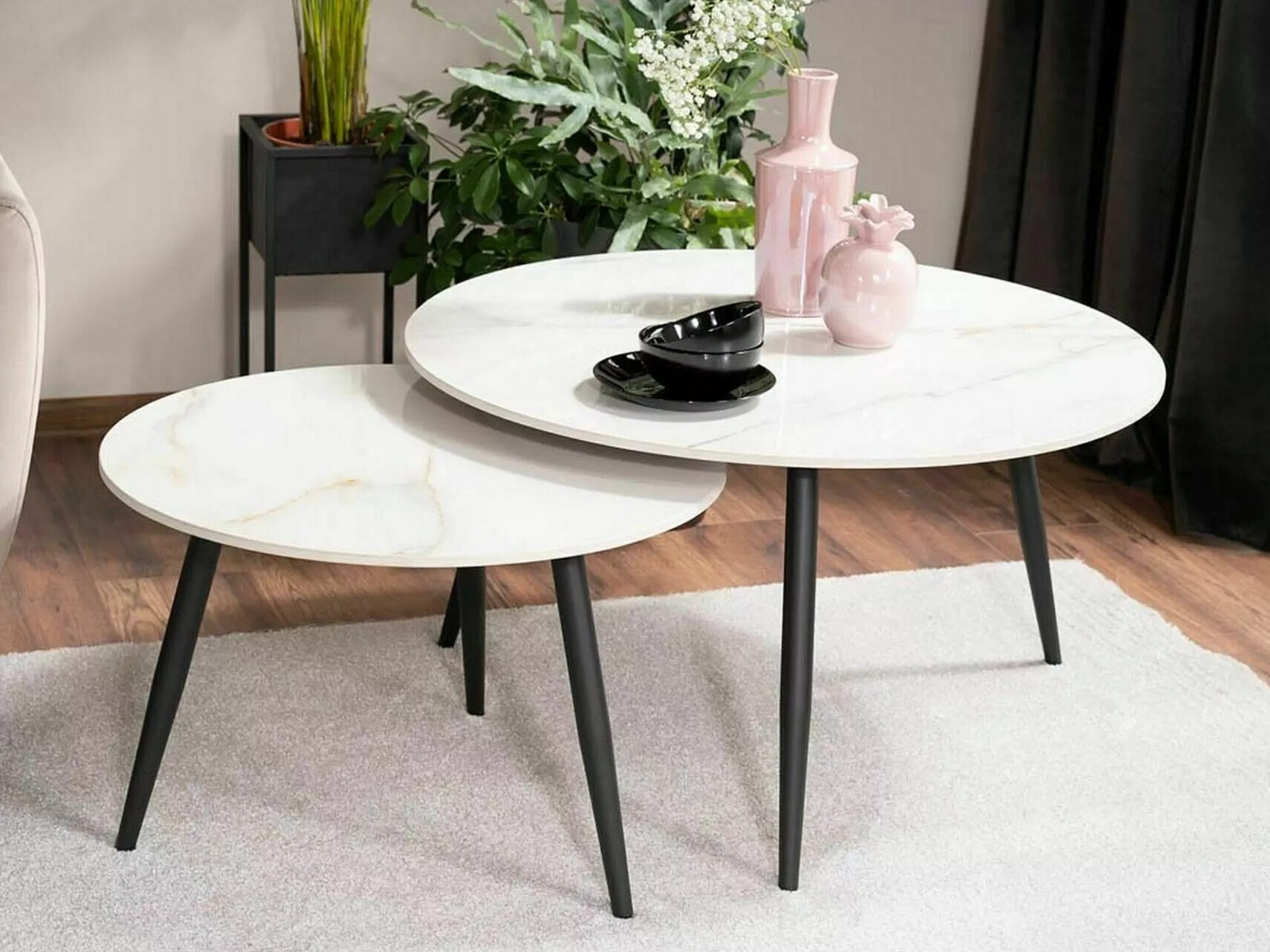 Žurnalinių staliukų komplektas Detroit 602 (Baltas marmuras)