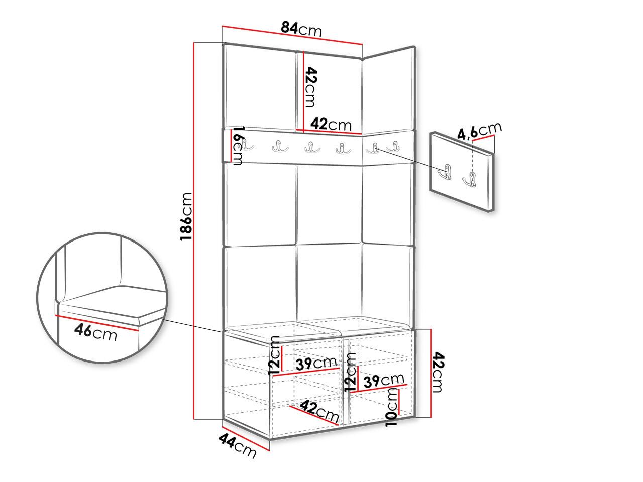 Prieškambario komplektas Hartford 264 (Balta)