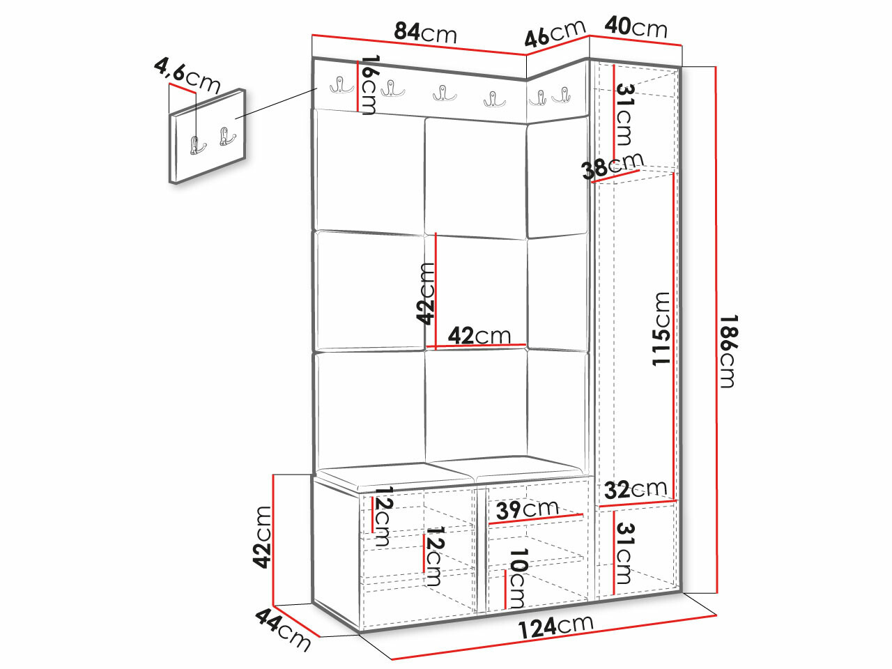 Prieškambario komplektas Hartford 377 (Juoda)