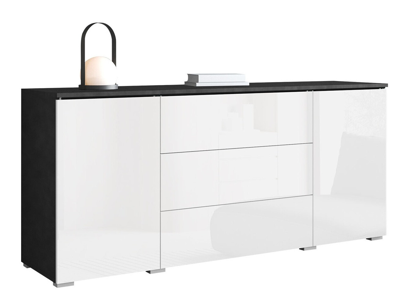 Komoda Mirfivo 102 (Matera pilka + Blizgi balta)