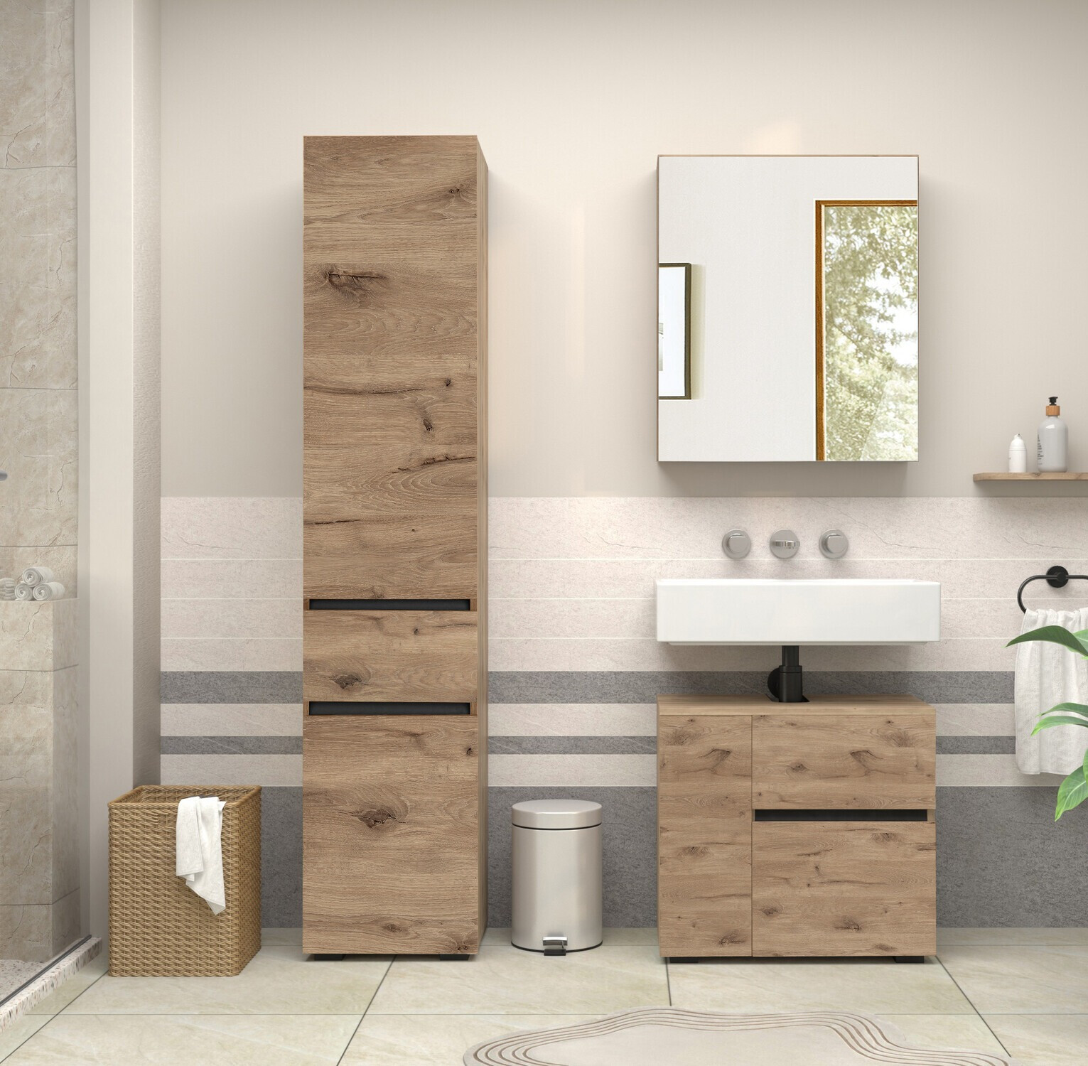 Pastatoma vonios spintelė praustuvui Soncamu 108 (Ąžuolas)