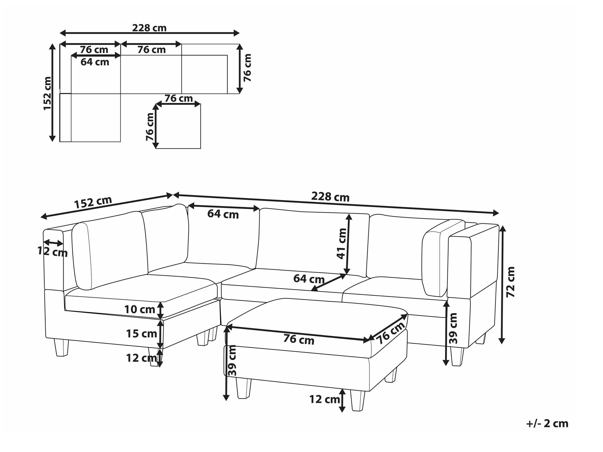 Modulinis minkštas kampas Elbmeli 108 (Tamsi pilka)