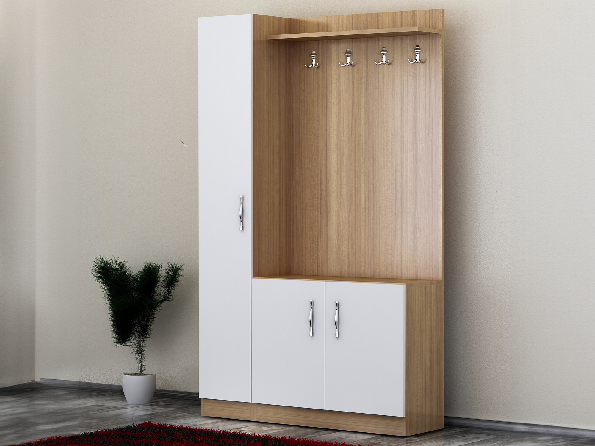 Prieškambario komplektas Kailua 595 (Balta + Tikmedis)