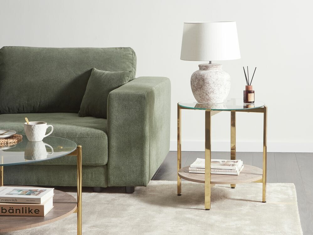 Šoninis staliukas Berwyn 2277 (Auksinė + Šviesus medis)