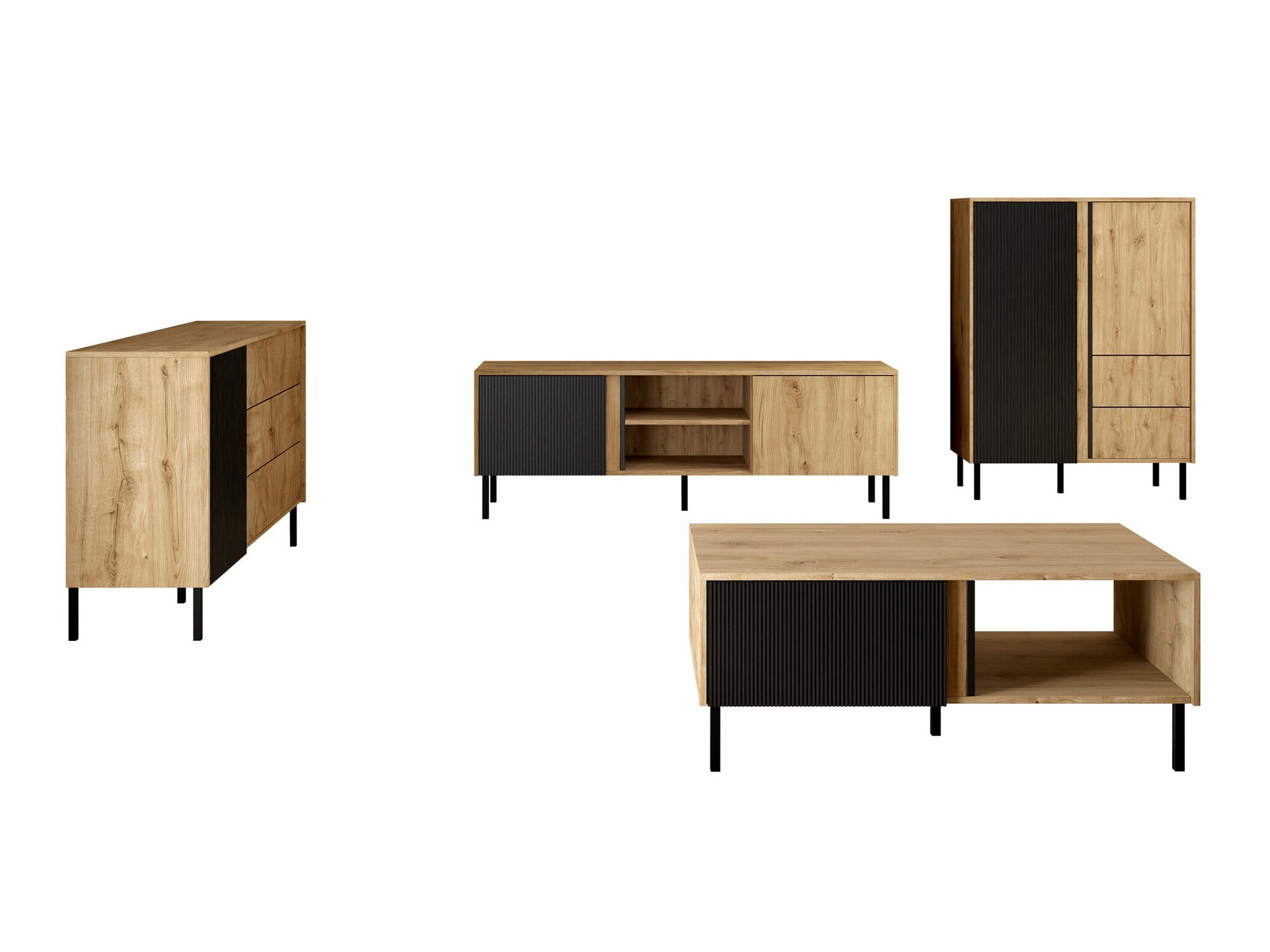 Svetainės komplektas Lumiri 108 (Ąžuolas + Juoda)