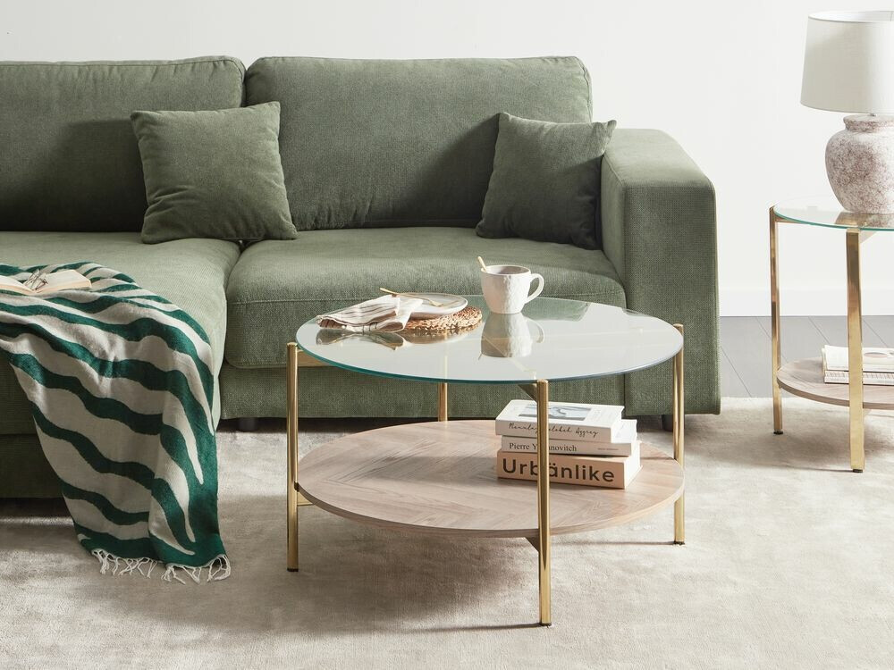 Žurnalinis staliukas Berwyn 2275 (Auksinė + Šviesus medis)