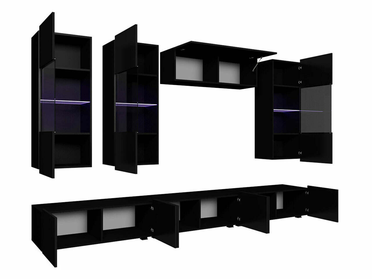 Svetainės komplektas Tivdalu 121 (Balta + Blizgi balta + Juoda + Blizgi juoda)