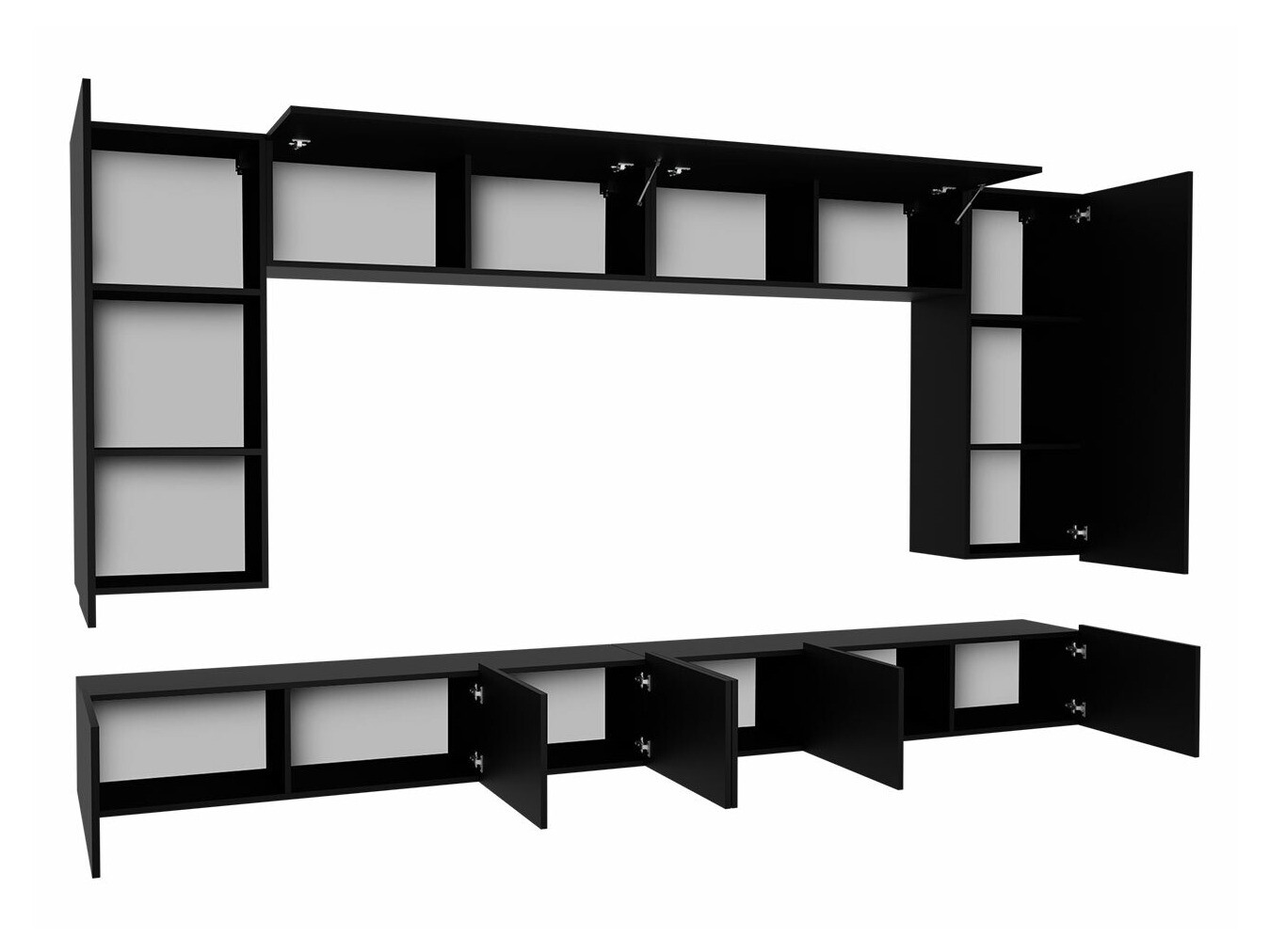 Svetainės komplektas Tivdalu 135 (Juoda + Blizgi juoda + Balta + Blizgi balta)