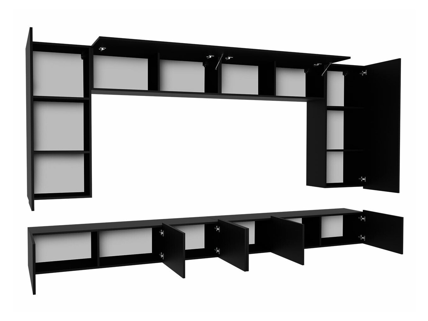 Svetainės komplektas Tivdalu 135 (Juoda + Blizgi juoda)